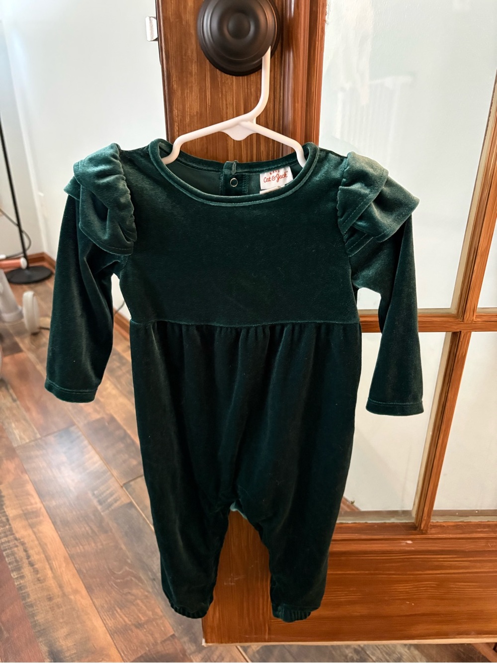 Cat & Jack Deep Green Velvet Baby Romper